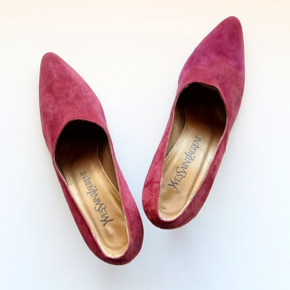 Yves Saint Laurent Burgundy Suede Leather Pointy Toe Heels Pumps Formal Shoes - Picture 4 of 14